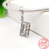 925 Sterling Silver Red Enamel Cassette Dangle Charm for Bracelet