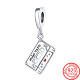 925 Sterling Silver Red Enamel Cassette Dangle Charm for Bracelet