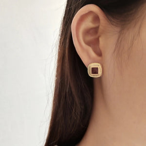925 Silver Red Resin Cabochon Stud Earrings