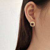 925 Silver Red Resin Cabochon Stud Earrings