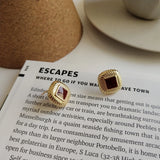 925 Silver Red Resin Cabochon Stud Earrings