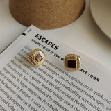 925 Silver Red Resin Cabochon Stud Earrings