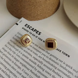 925 Silver Red Resin Cabochon Stud Earrings