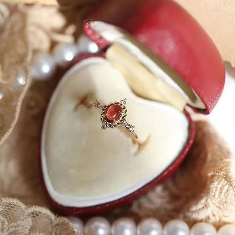 925 Silver Red Heart Agate Ring Vintage Jewelry Gift For Women
