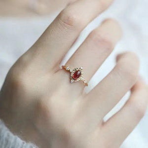 925 Silver Red Heart Agate Ring Vintage Jewelry Gift For Women