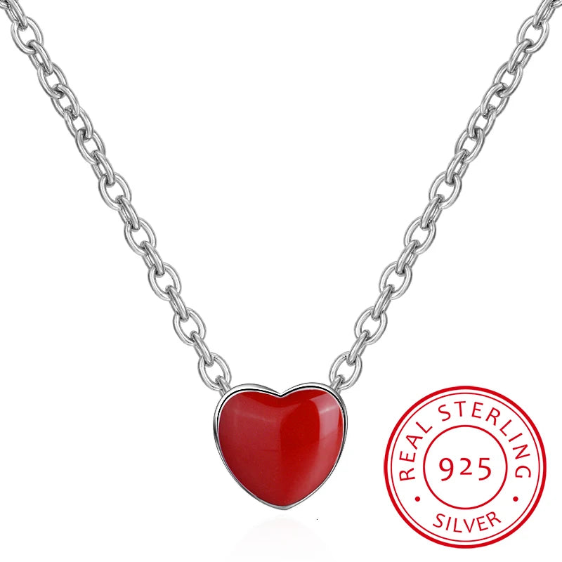 925 Silver Red Heart Choker Necklace Wedding Gift