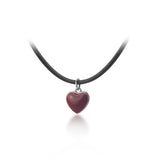 925 Silver Red Heart Necklace Leather Choker