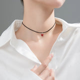 925 Silver Red Heart Necklace Leather Choker