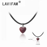 925 Silver Red Heart Necklace Leather Choker