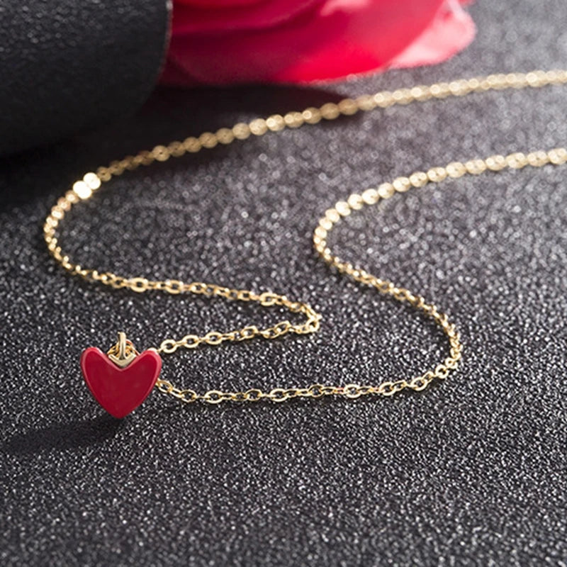 925 Silver Red Heart Pendant 18K Chain Necklaces