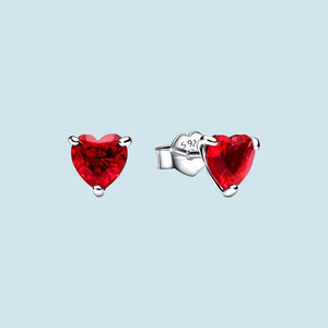 925 Silver Red Heart Stud Earrings for Women Mother's Jewelry