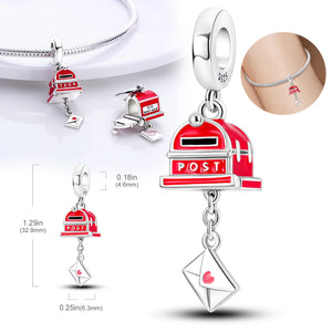 925 Silver Red Mailbox Beads Charm For Bracelet DIY Woman Gift