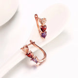 925 Silver Zircon Heart Piercing Earrings Red Purple