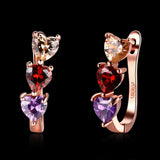 925 Silver Zircon Heart Piercing Earrings Red Purple