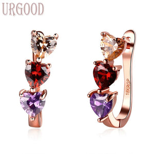 925 Silver Zircon Heart Piercing Earrings Red Purple