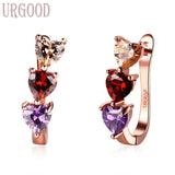 925 Silver Zircon Heart Piercing Earrings Red Purple