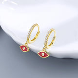925 Silver Red Purple Eyes Zircon Hoop Earrings Classic Jewelry