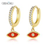 925 Silver Red Purple Eyes Zircon Hoop Earrings Classic Jewelry