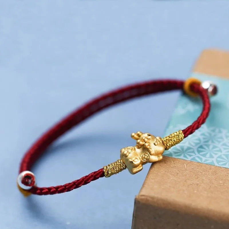 925 Silver Red Rope Bracelet Pixiu Tibetan Knots Charm Bracelet