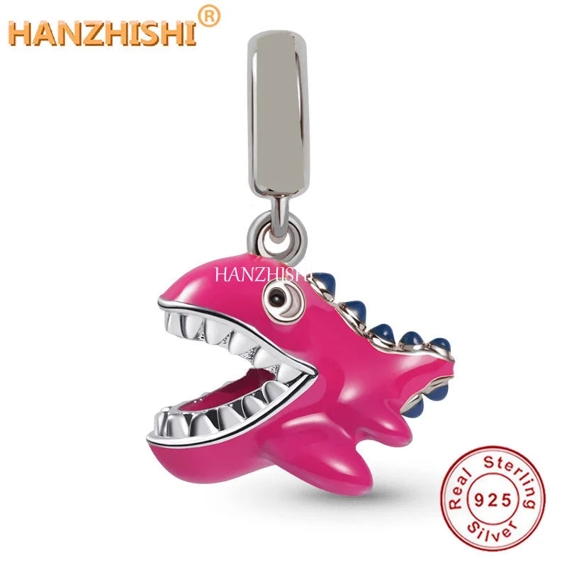 925 Silver Red Shark Dangle Charm Bead Bracelet Jewelry Gift