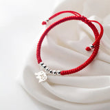 925 Silver Red Thread Elephant Bracelet for Women