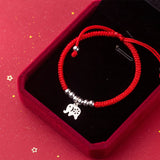 925 Silver Red Thread Elephant Bracelet for Women