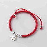 925 Silver Red Thread Elephant Bracelet for Women