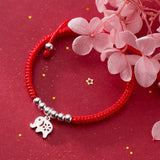 925 Silver Red Thread Elephant Bracelet for Women
