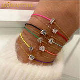 925 Silver Colorful String Heart CZ Hand Chain Bracelet Women
