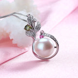 925 Silver Red & Yellow Zircon & Pearl Pendant Wedding Jewelry Women