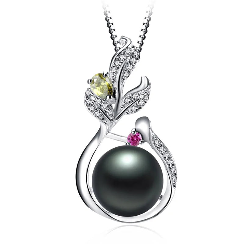 925 Silver Red & Yellow Zircon & Pearl Pendant Wedding Jewelry Women