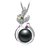 925 Silver Red & Yellow Zircon & Pearl Pendant Wedding Jewelry Women