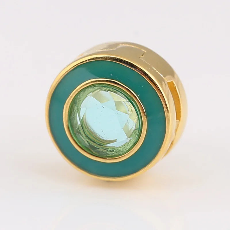 925 Silver Reflexions Green Circle Clip Charm Fits Bracelets