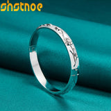 925 Silver Flower Bangle Bracelet For Women Wedding Jewelry