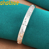 925 Silver Flower Bangle Bracelet For Women Wedding Jewelry