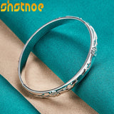 925 Silver Flower Bangle Bracelet For Women Wedding Jewelry