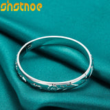 925 Silver Flower Bangle Bracelet For Women Wedding Jewelry