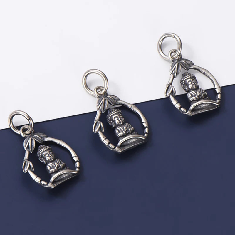 925 Silver Buddha Bamboo Dangler Charm Necklace Bracelets