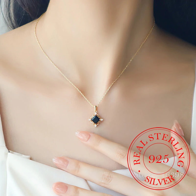 925 Silver Agate Cube Choker Necklace Pendant 14K Plate Wedding Party Jewelry