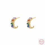 925 Silver Zircon Stud Earrings Retro Colored for Women Girl