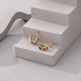 925 Silver Zircon Stud Earrings Retro Colored for Women Girl