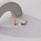 925 Silver Zircon Stud Earrings Retro Colored for Women Girl