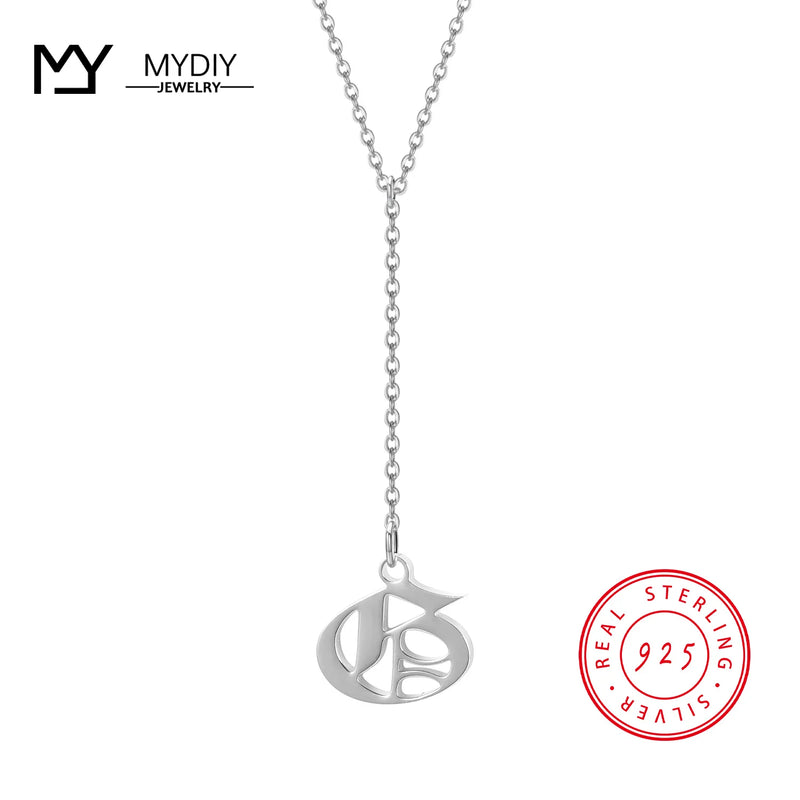 925 Sterling Silver Retro Letter Necklace Pendant Gift Jewelry