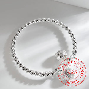 925 Silver Double Bell Rope Cuff Bangle Bracelet