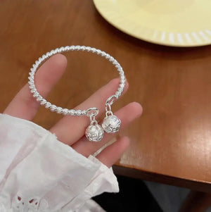 925 Silver Double Bell Rope Cuff Bangle Bracelet