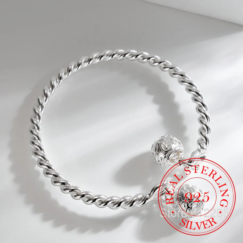 925 Silver Double Bell Rope Cuff Bangle Bracelet