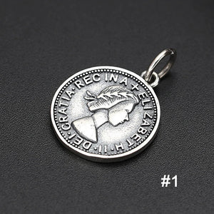 925 Silver Portrait Charm Pendant Literary Style Lucky Coin TSP228
