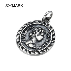 925 Silver Portrait Charm Pendant Literary Style Lucky Coin TSP228