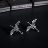 925 Silver Crane Stud Earrings Chinese Style Jewelry
