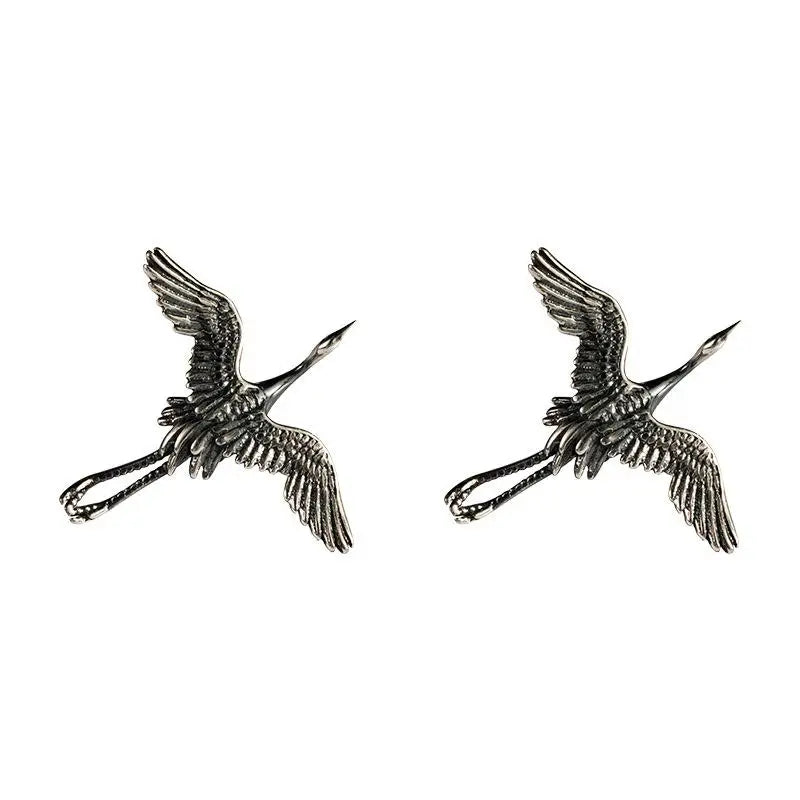 925 Silver Crane Stud Earrings Chinese Style Jewelry